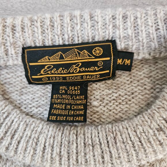 Vintage 90s Eddie Bauer Women's Wool Beige Rose Flower Sweater size medium - Picture 4 of 8